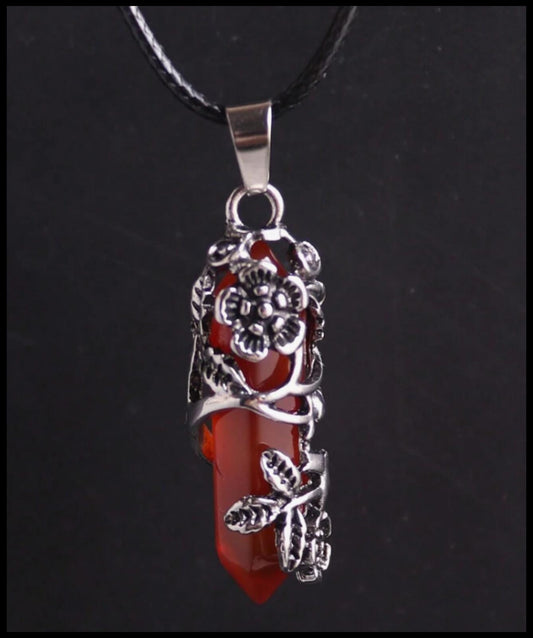 Natural Red agate column - Necklace - Cord Chain - 18"