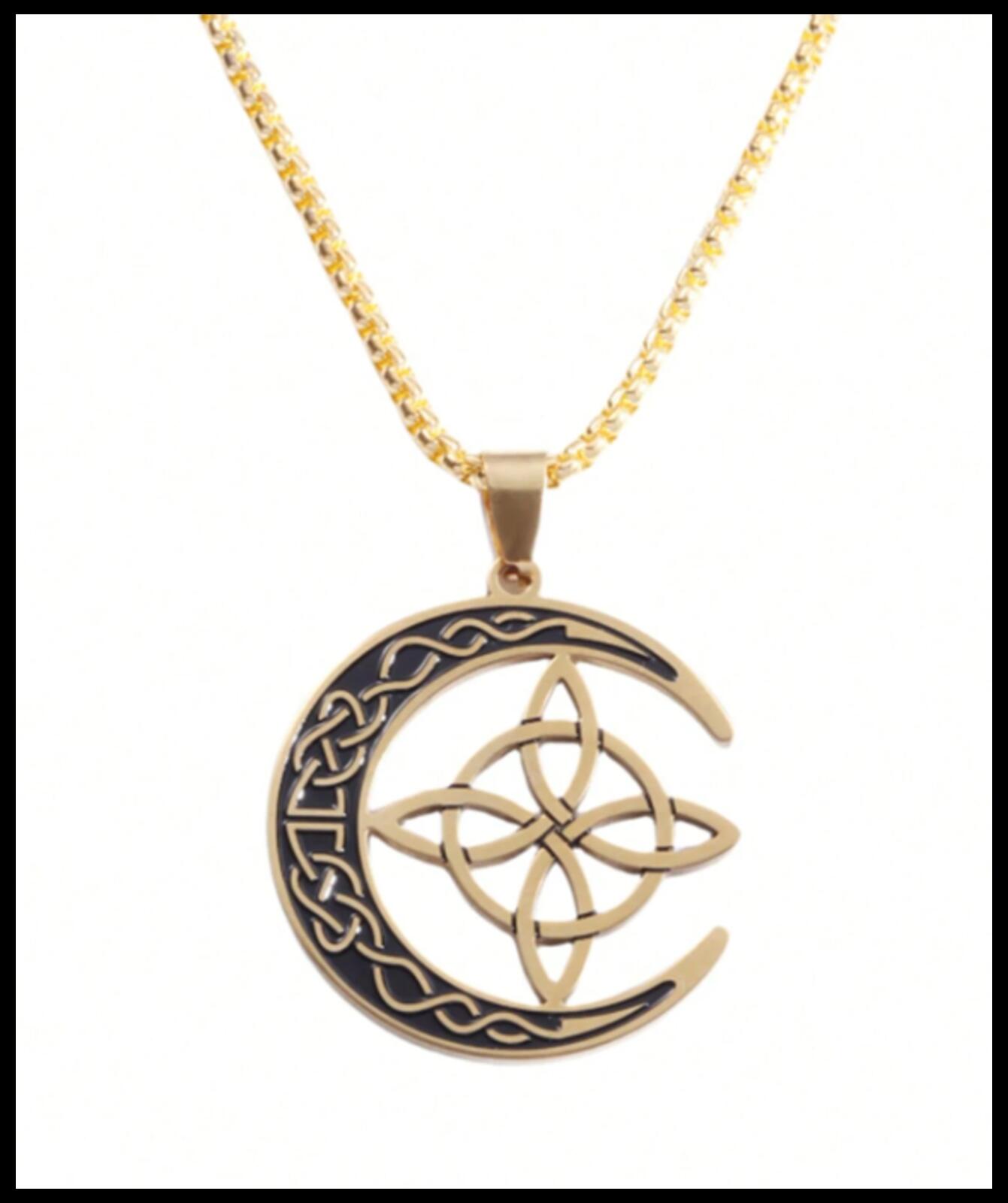 Moon and celtic knot - Necklace - Gold - 20"
