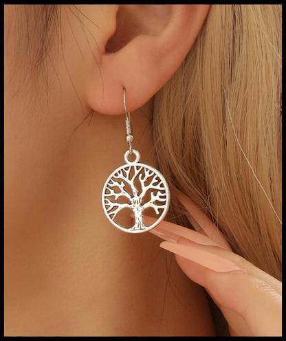 Tree of life drop - Earrings - Silver - 1.5"