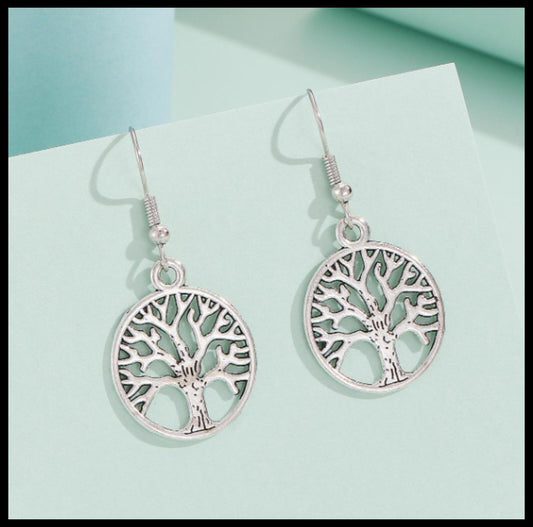 Tree of life drop - Earrings - Silver - 1.5"