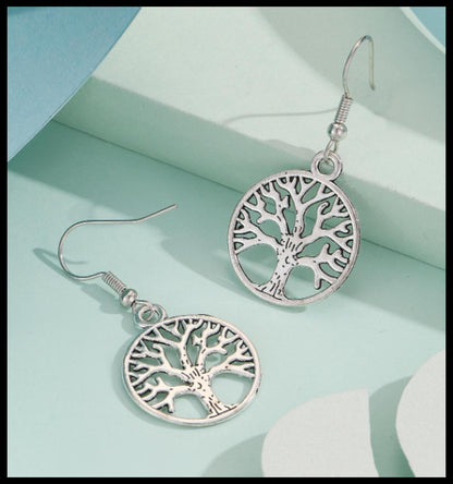 Tree of life drop - Earrings - Silver - 1.5"
