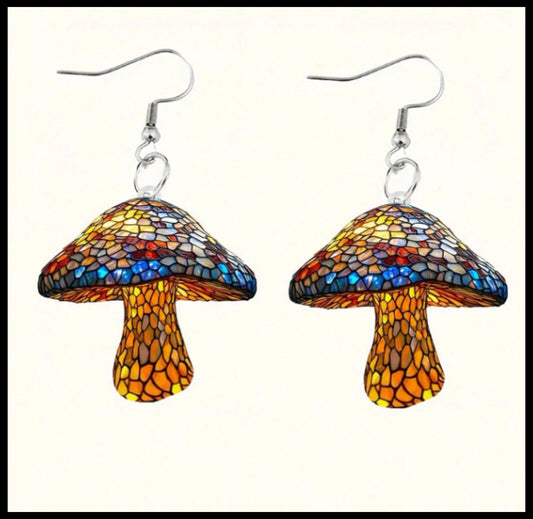 Multicolor acrylic stain glass style - Earrings - Silver - 1.5"