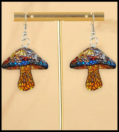Multicolor acrylic stain glass style - Earrings - Silver - 1.5"