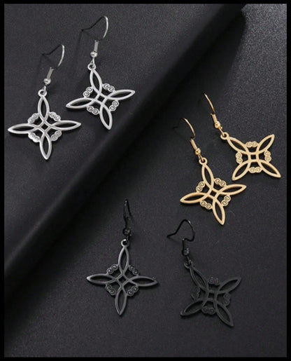 Celtic 4 point knot - Earrings - Black - 1.25"