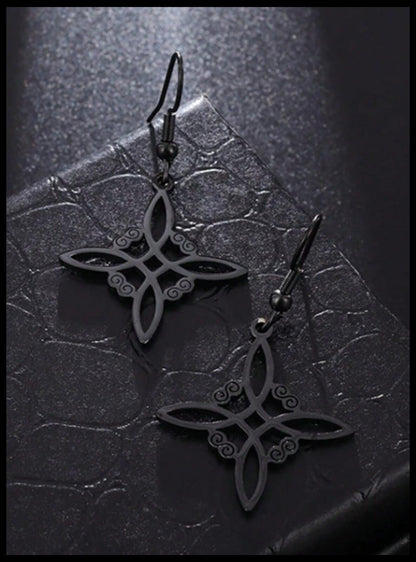 Celtic 4 point knot - Earrings - Black - 1.25"