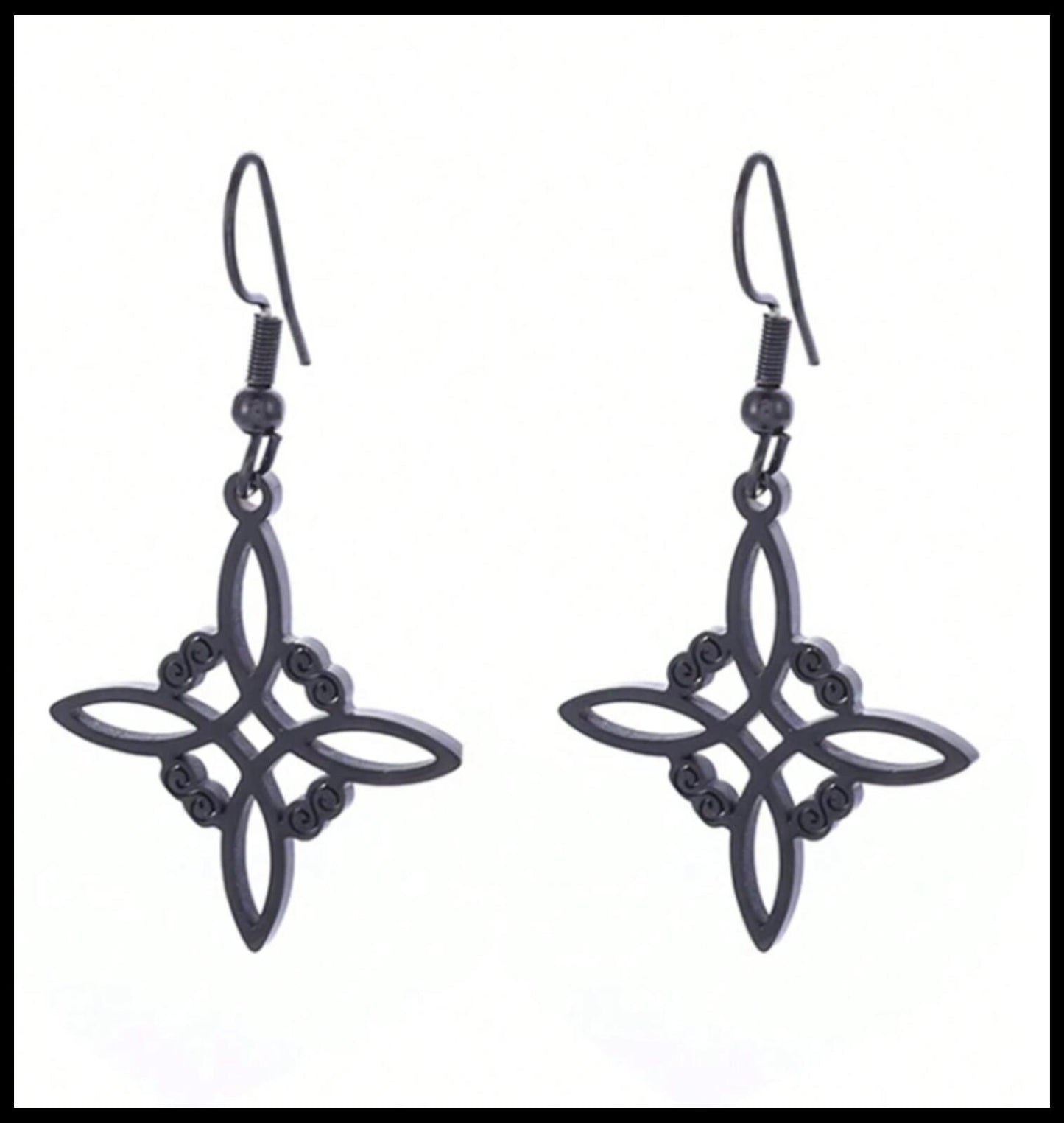 Celtic 4 point knot - Earrings - Black - 1.25"