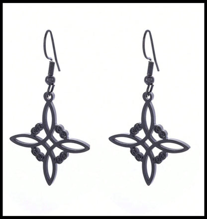 Celtic 4 point knot - Earrings - Black - 1.25"