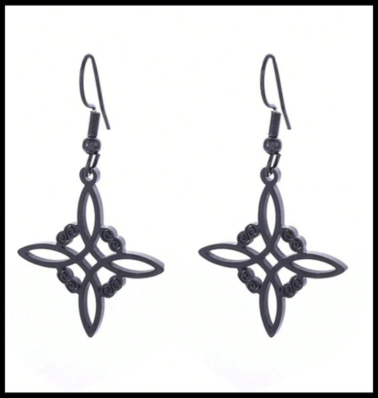Celtic 4 point knot - Earrings - Black - 1.25"