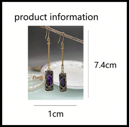 Purple vintage style bronzed  - Earrings - Gold - CZs - 2.75"