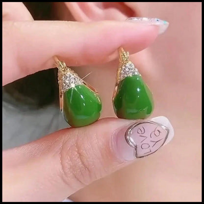 Green retro enamel hoop earrings - Earrings - Gold - 3/4"