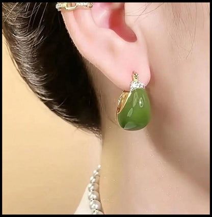 Green retro enamel hoop earrings - Earrings - Gold - 3/4"