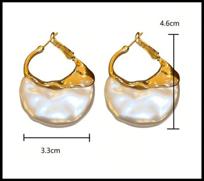 Gold drip imitation pearl hoops - Color - Earrings - Gold - 1.5"