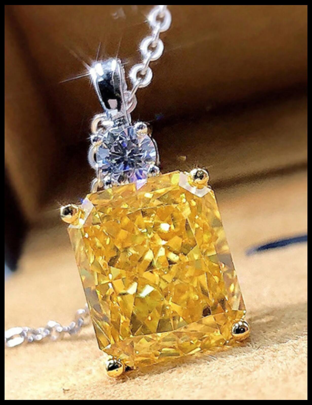 Yellow 1" radiant cut Necklace - Silver - CZs - 18"