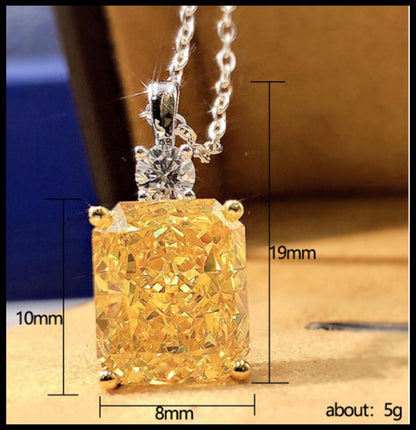 Yellow 1" radiant cut Necklace - Silver - CZs - 18"