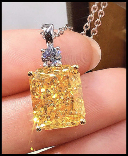 Yellow 1" radiant cut Necklace - Silver - CZs - 18"