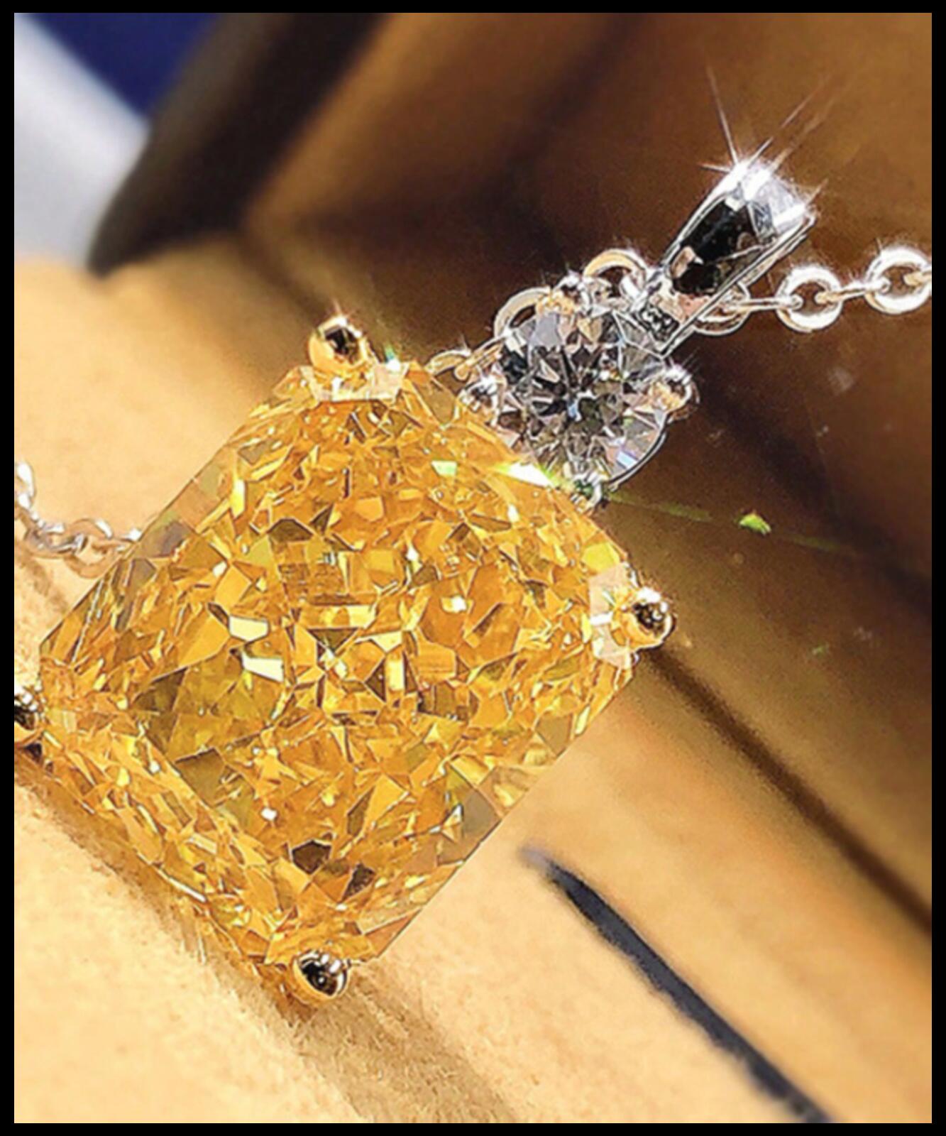 Yellow 1" radiant cut Necklace - Silver - CZs - 18"