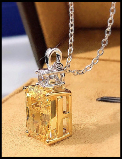 Yellow 1" radiant cut Necklace - Silver - CZs - 18"