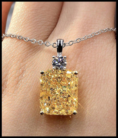 Yellow 1" radiant cut Necklace - Silver - CZs - 18"