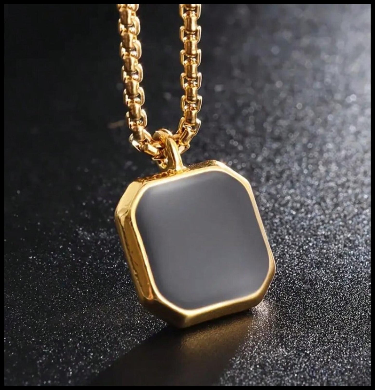 Black and gold enamel cube - Necklace - Gold - 24"
