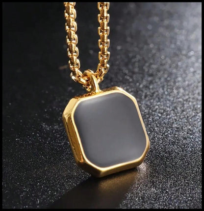 Black and gold enamel cube - Necklace - Gold - 24"