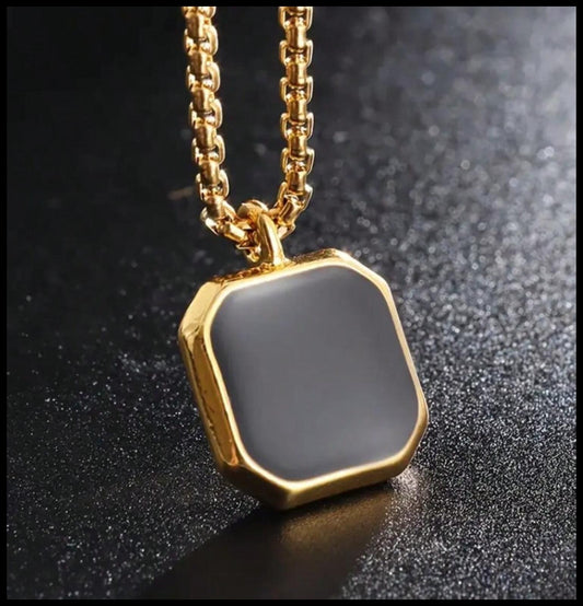 Black and gold enamel cube - Necklace - Gold - 24"