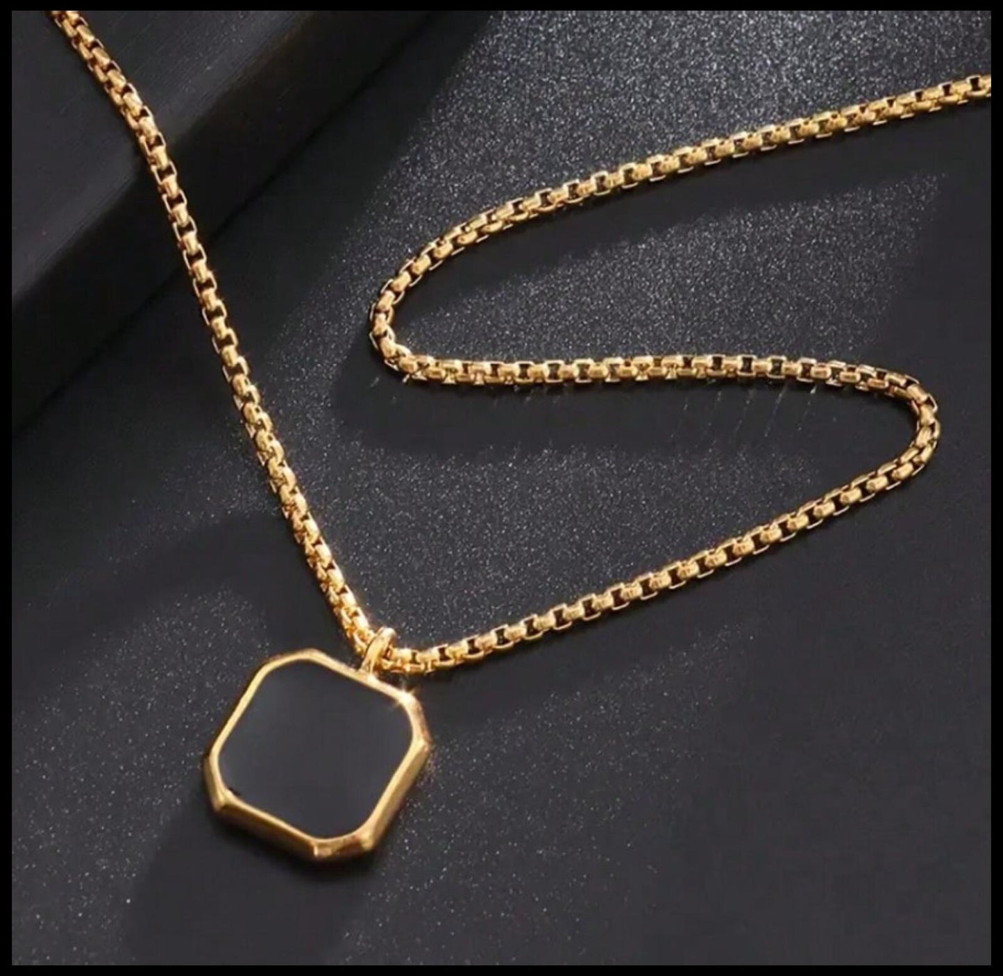 Black and gold enamel cube - Necklace - Gold - 24"