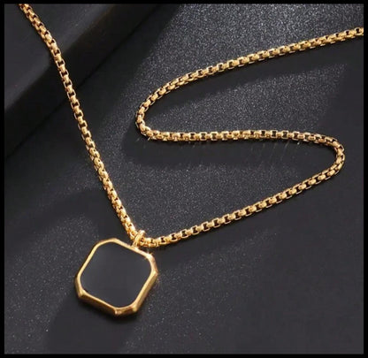 Black and gold enamel cube - Necklace - Gold - 24"