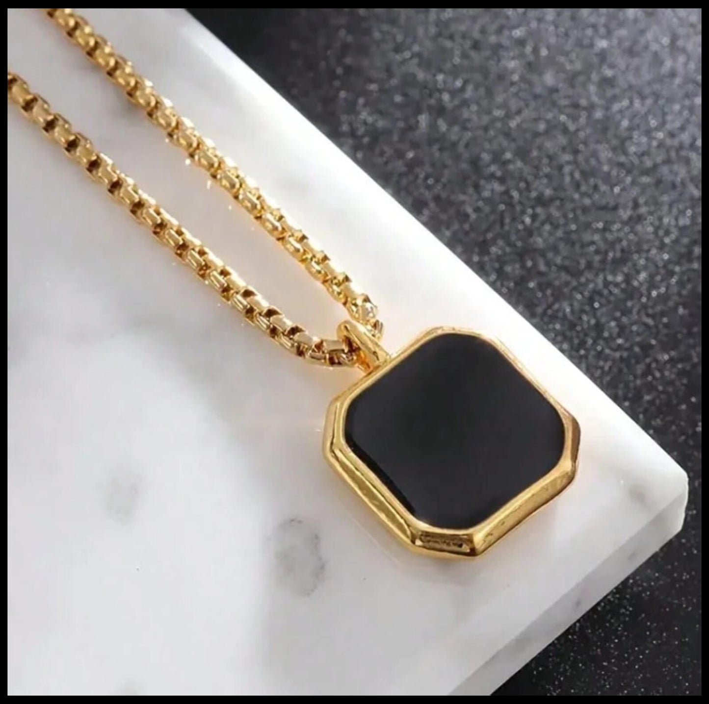 Black and gold enamel cube - Necklace - Gold - 24"