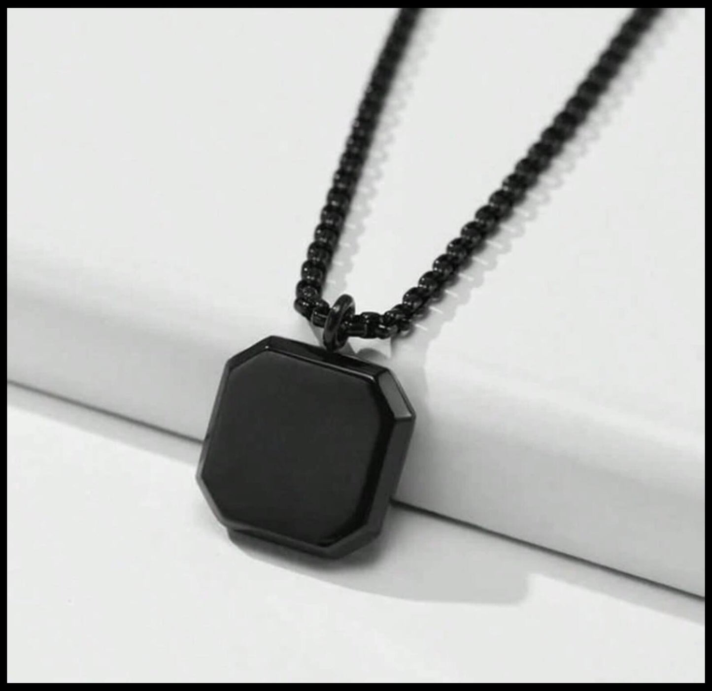 Black steel enamel cube - Necklace - Black Stainless Steel - 24"