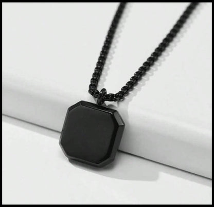 Black steel enamel cube - Necklace - Black Stainless Steel - 24"