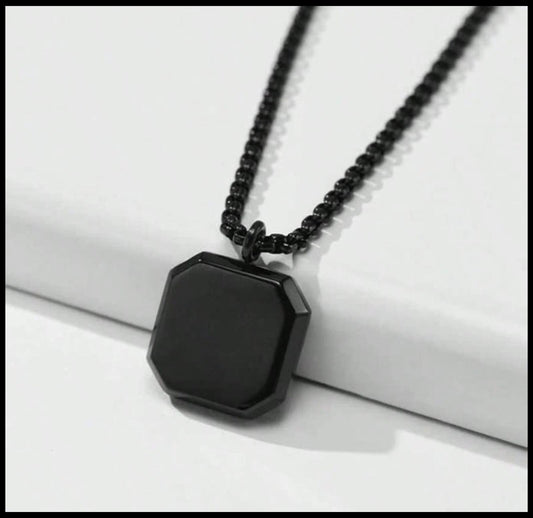 Black steel enamel cube - Necklace - Black Stainless Steel - 24"