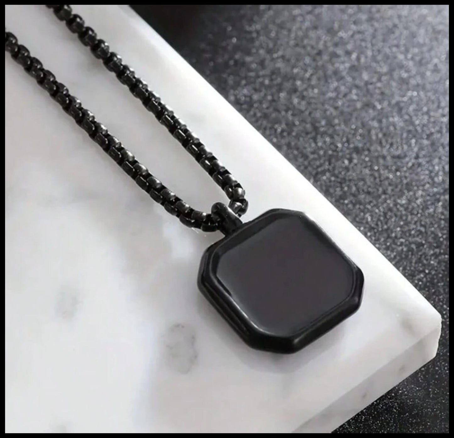 Black steel enamel cube - Necklace - Black Stainless Steel - 24"