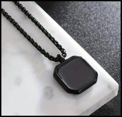 Black steel enamel cube - Necklace - Black Stainless Steel - 24"