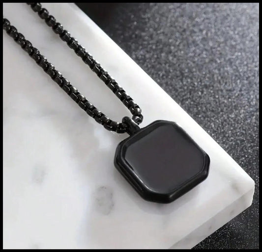 Black steel enamel cube - Necklace - Black Stainless Steel - 24"
