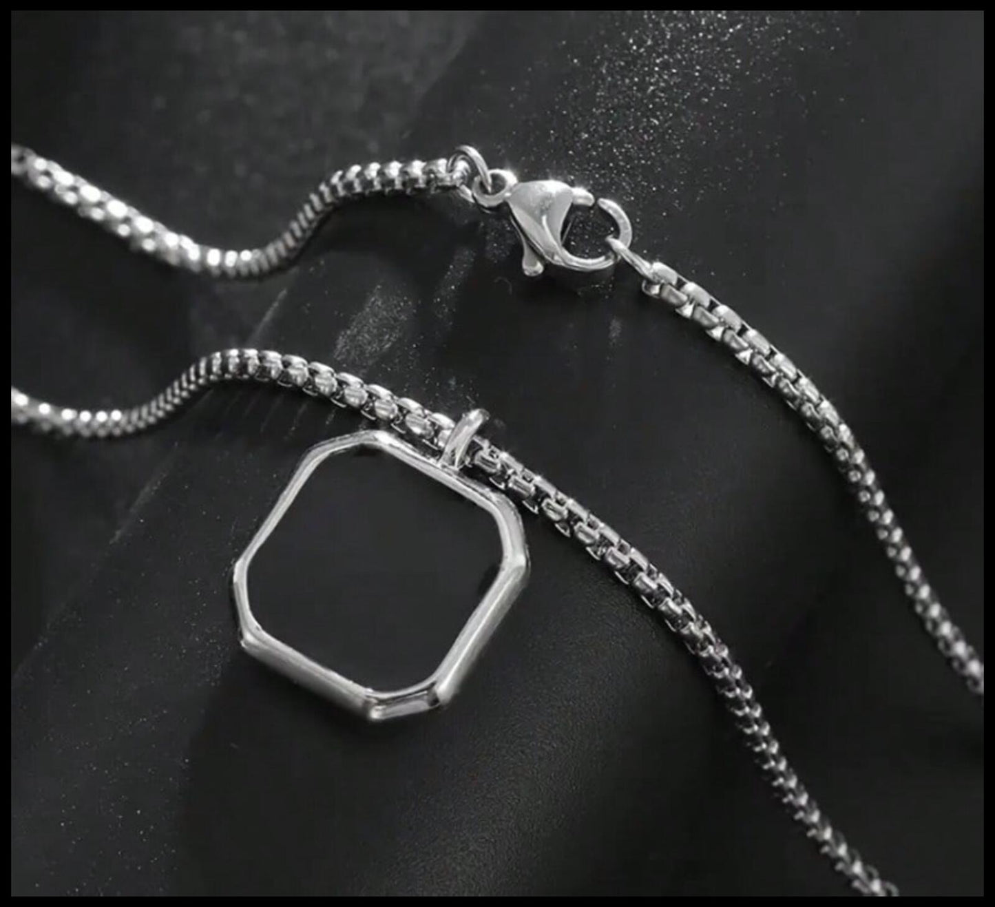 Black enamel cube - Necklace - Stainless Steel - 24"