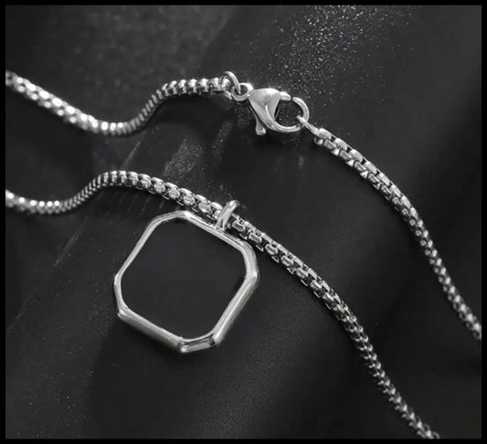 Black enamel cube - Necklace - Stainless Steel - 24"