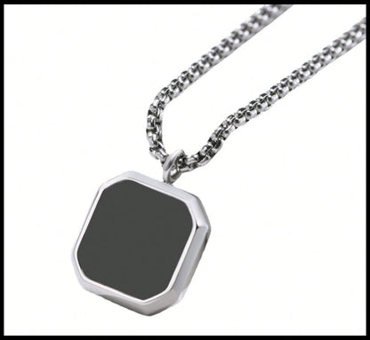 Black enamel cube - Necklace - Stainless Steel - 24"