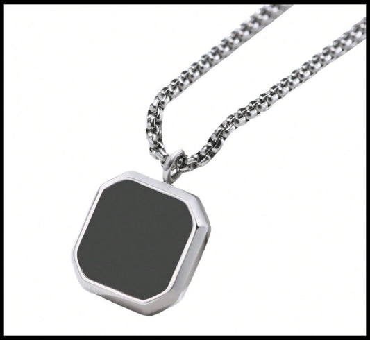 Black enamel cube - Necklace - Stainless Steel - 24"