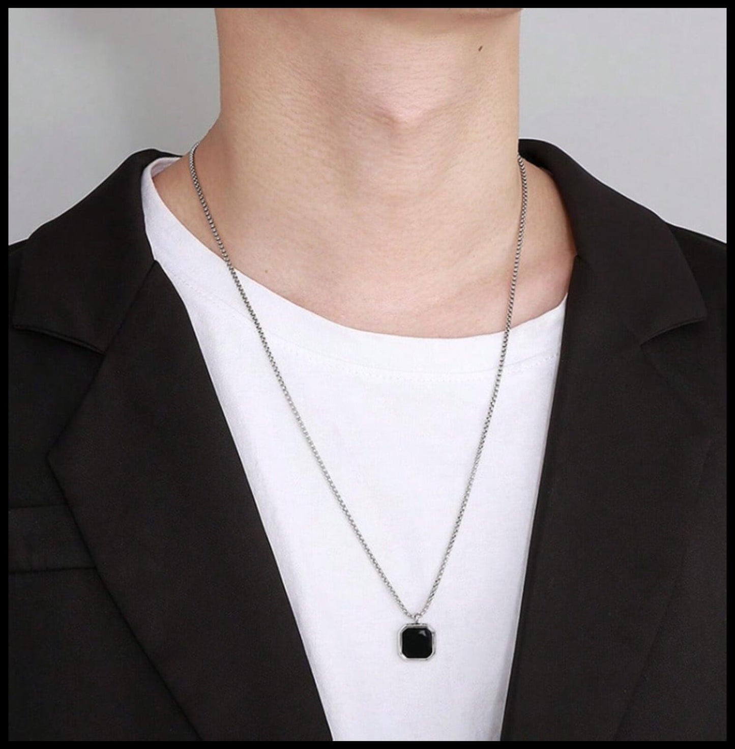 Black enamel cube - Necklace - Stainless Steel - 24"