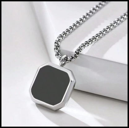 Black enamel cube - Necklace - Stainless Steel - 24"
