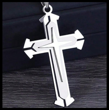Double layer 2" cross - Necklace - Stainless Steel - 24"