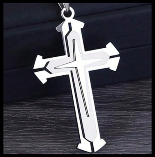 Double layer 2" cross - Necklace - Stainless Steel - 24"