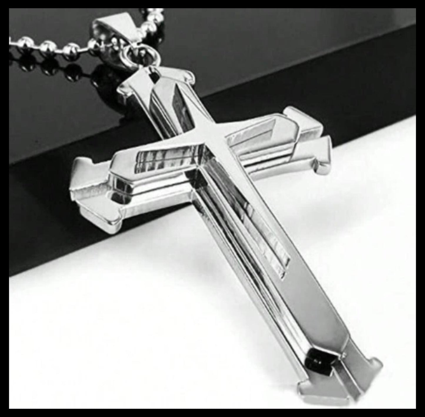 Double layer 2" cross - Necklace - Stainless Steel - 24"
