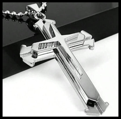 Double layer 2" cross - Necklace - Stainless Steel - 24"