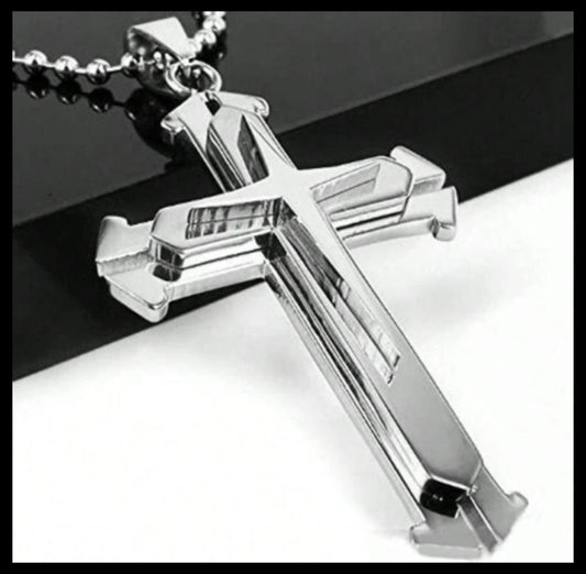Double layer 2" cross - Necklace - Stainless Steel - 24"