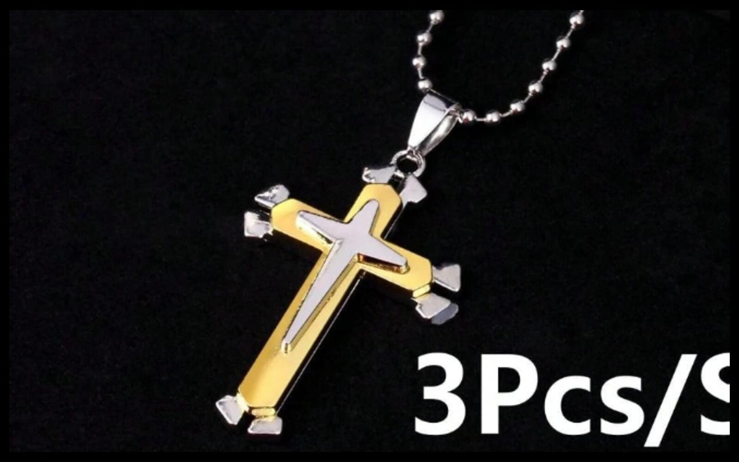 Double layer two tone 2" cross - Necklace - Stainless Steel - 24"