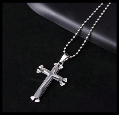 Double layer 2" cross - Necklace - Stainless Steel - 24"