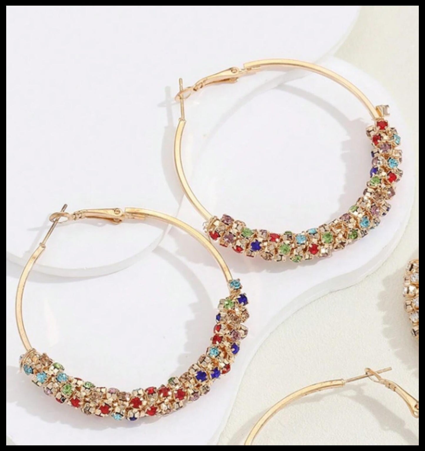 Large multicolor sparkle hoop - Earrings - Gold - CZs - 1.75"