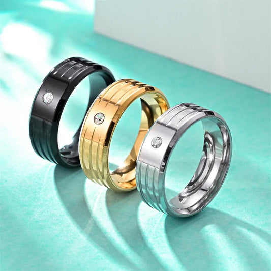 Round accent groove band - Ring - Silver - CZs - Size 10