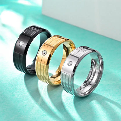 Round accent groove band - Ring - Silver - CZs - Size 9